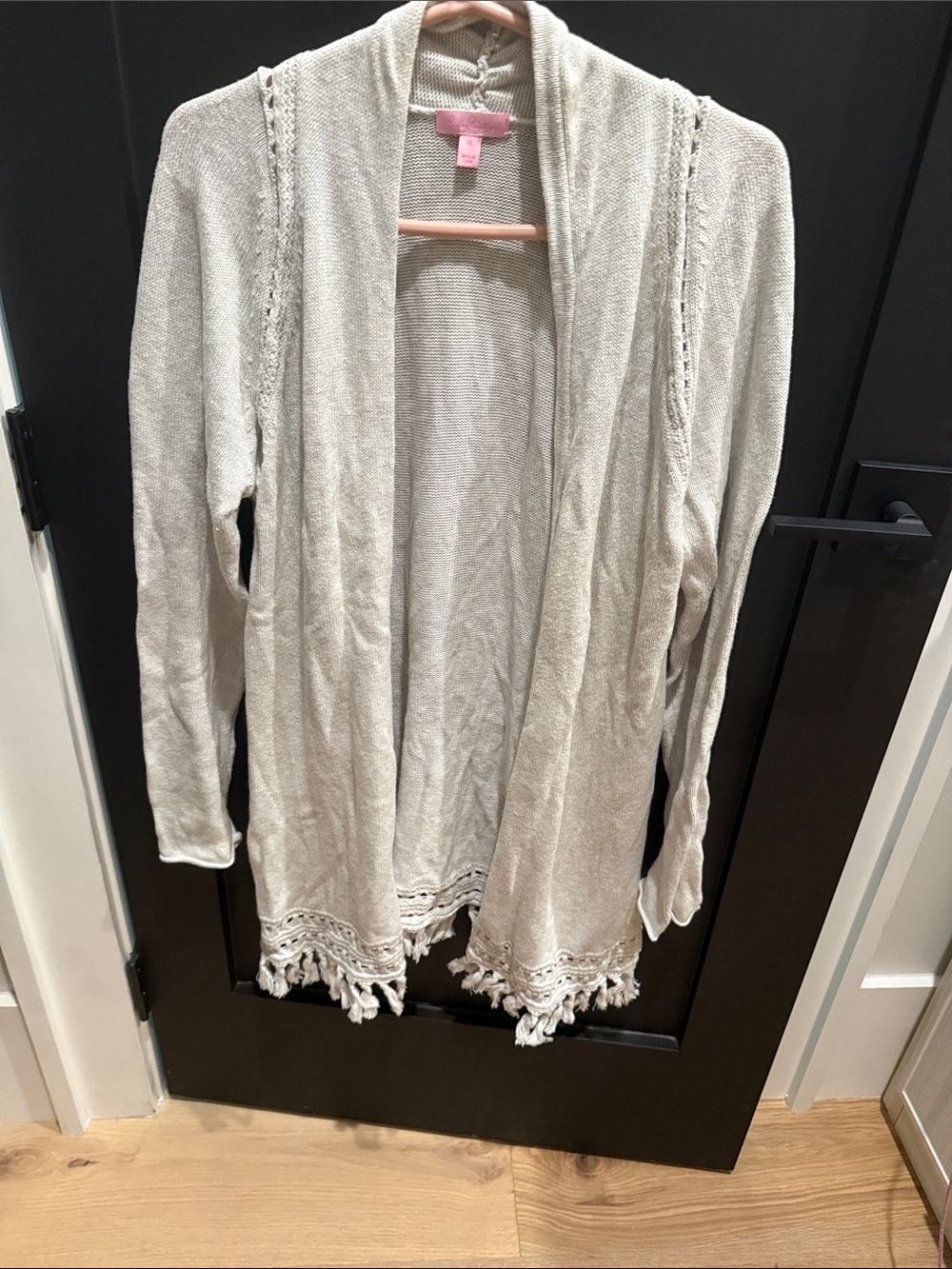 Lilly Pulitzer Light Cream Open-Front Cardigan with Tassel Hem